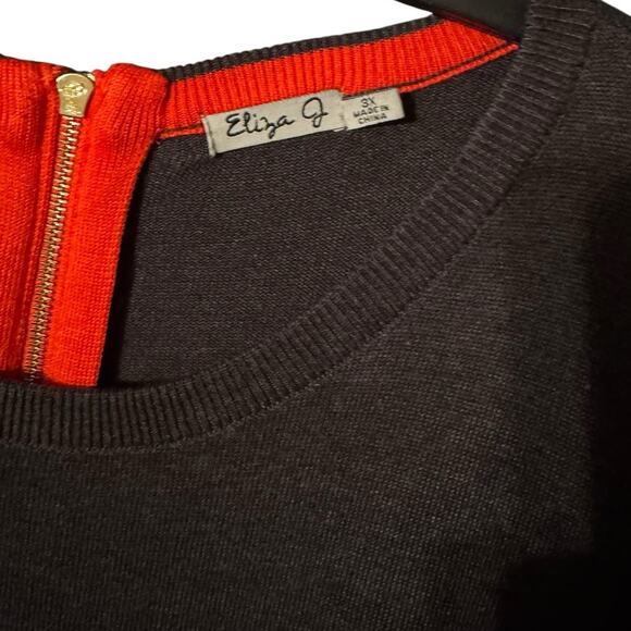Eliza J 3X Colorblock Knit Dress‎ – Black, Camel & Red with Gold Zipper - Picture 4 of 5